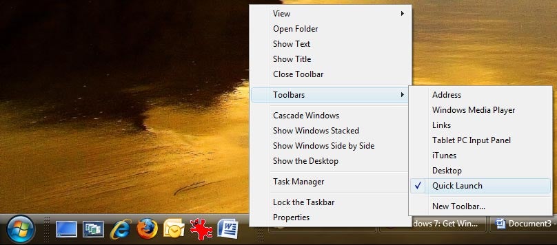 Adding Quick Launch Windows 7