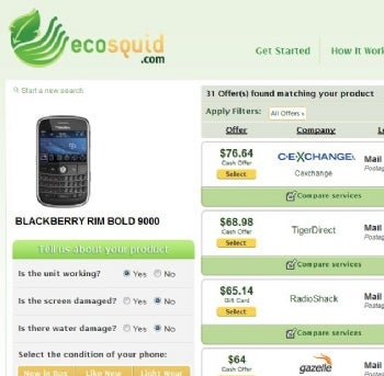 EcoSquid searches multiple services that buy used cell phones.