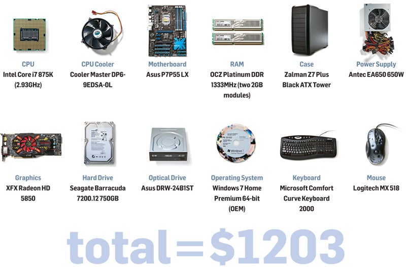 $1200 PC components; click for full-size image.