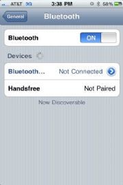 Bluetooth settings on iPhone