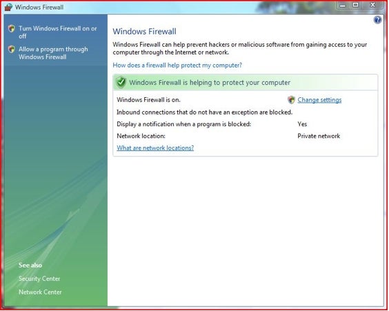 No Windows Firewall Service Vista