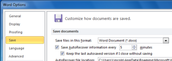 How often should Word save AutoRecover information? How many minutes of work do you want to lose in case of a crash?