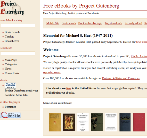 Download free ebooks from Project Gutenberg.