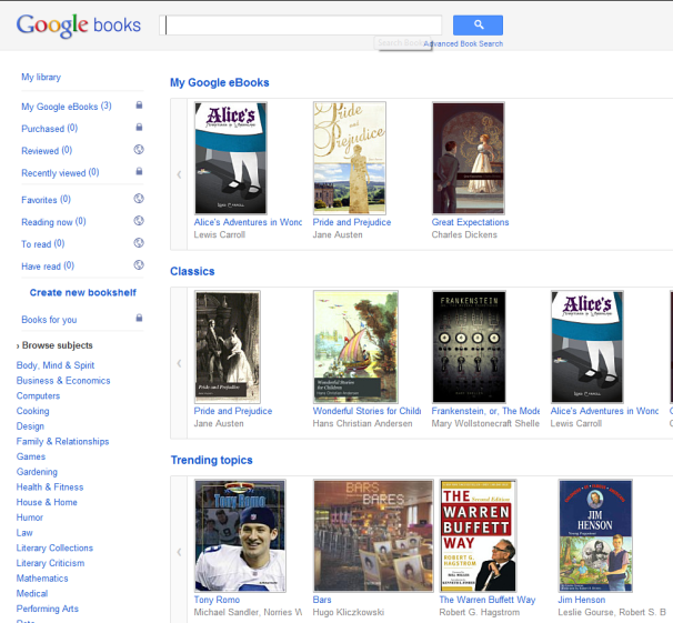 Download free ebooks from Google Books.