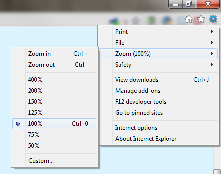 Opciones de zoom de Internet Explorer