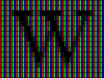 An arrangement of standard red, green, and blue subpixels.