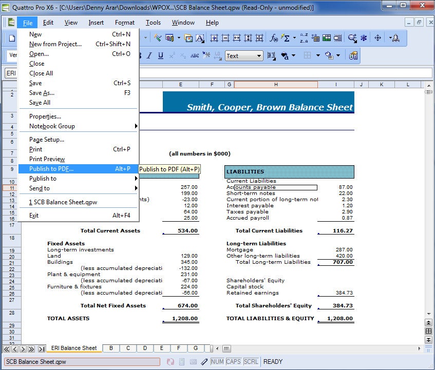 The ability to publish a PDF directly from a Quattro Pro spreadsheet is a handy feature.