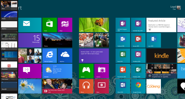 Windows 8 Start Screen with Sidebar