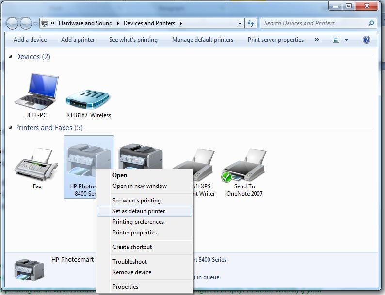 How To Set Printer As Default Printer In Windows 7