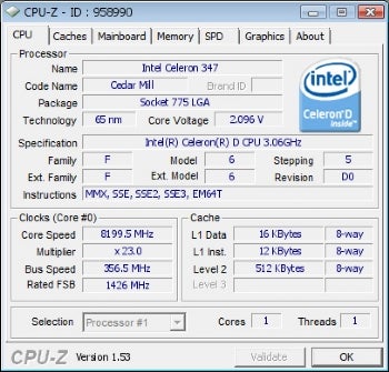 The Celeron, running almost three times faster than before.  Image credit: TiN on XtremeLabs.org. 
