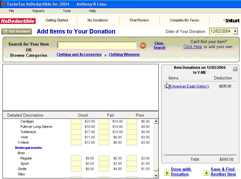 Figure 7: The ItsDeductible user interface is well designed and easy to 