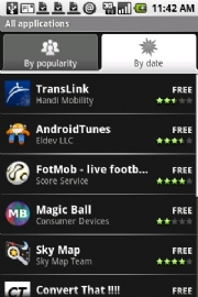 Google Android Market for apps; click to view full-size image.