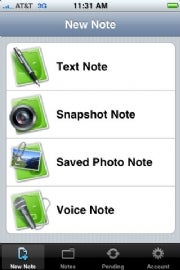 Evernote app on the iPhone; click to view full-size image.