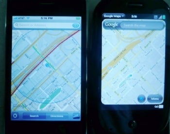 Google Maps on Apple iPhone 3GS, Palm Pre