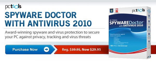 Spyware Doctor with AntiVirus 2010 — Award-winning spyware and virus protection to secure your PC against privacy, tracking and virus threats (Now $29.95)