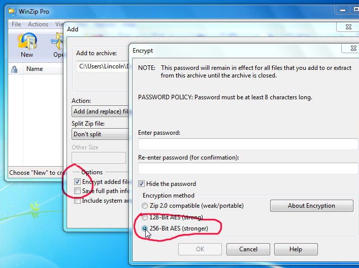 winzip password protect