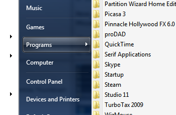 windows 7 start menu programs