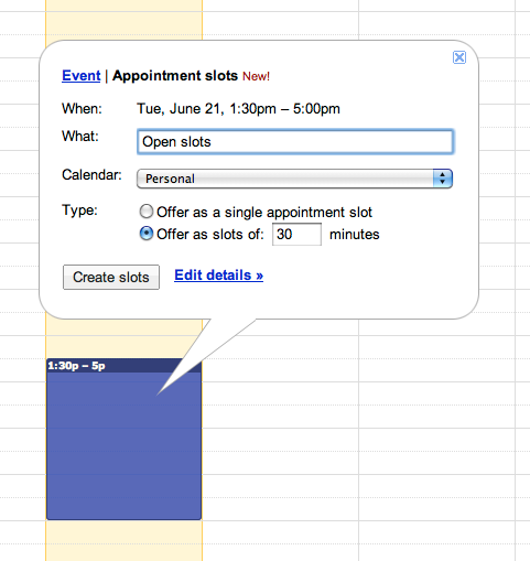 make appoinlet calendar using appointment slots google