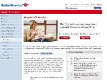 Bank of America ShopSafe virtual credit card number service