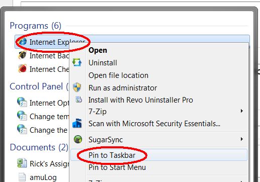 programikoner i aktivitetsfältet i Windows 7 saknas