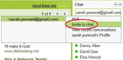 Adding a contact in Gmail chat