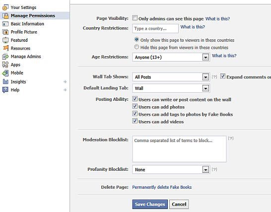 Facebook's Edit page