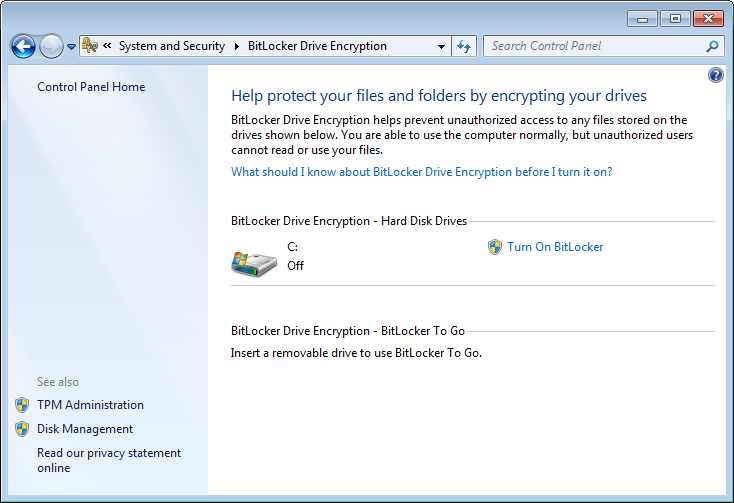 how to disable bitlocker on the go feature win 7