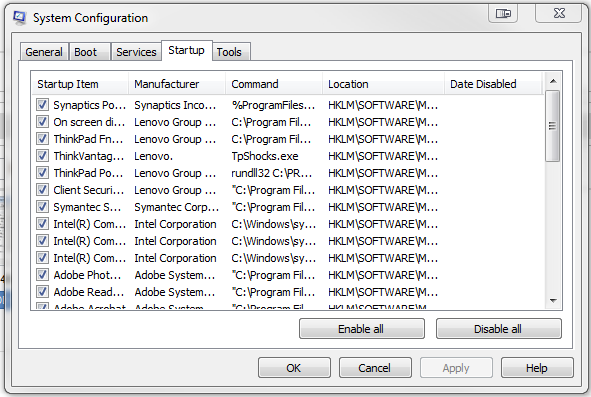 how close programs running on startup on windows 7