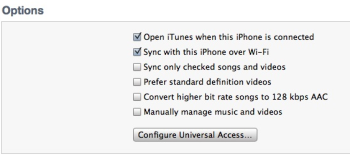 Setting up wireless syncing in iTunes.