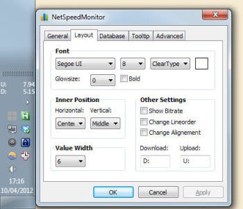 NetSpeedMonitor toolbar customization screenshot