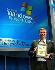 Bill Gates at the 2002 introduction of Windows Tablet PC edition with digital pen