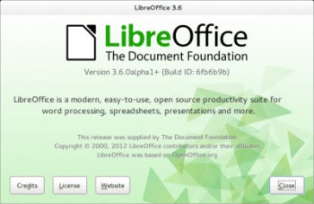 New About dialog in LibreOffice 3.6.0