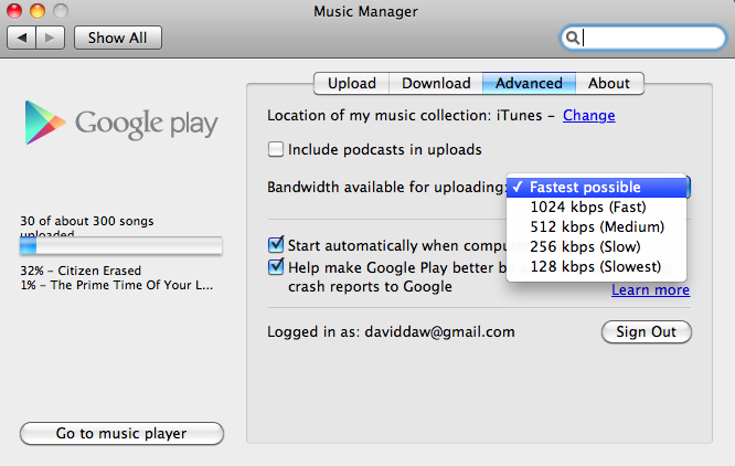 google play music desktop player start from run