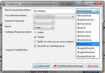 TrashMail browser add-on screenshot