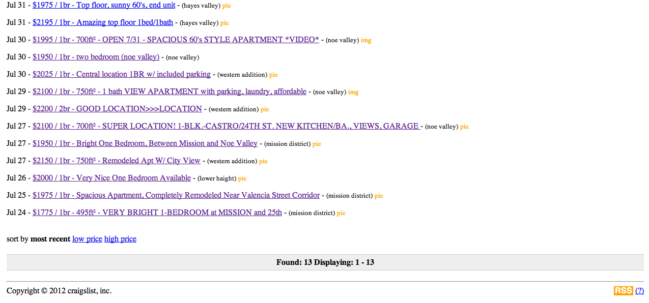 craigslist feed reader