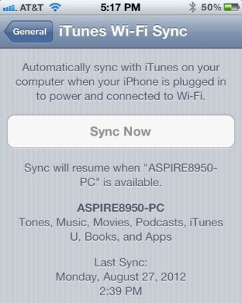 iTunes Wi-Fi Sync