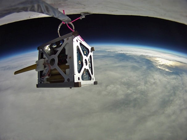 PhoneSat 1.0 during high-altitude balloon test. Photo courtesy of NASA Ames Research Center, 2011.
