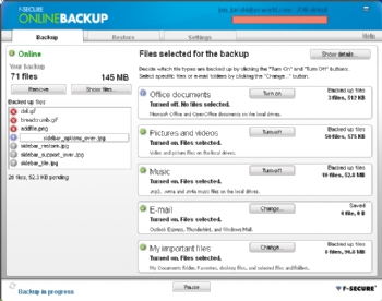F-Secure Online Backup screenshot