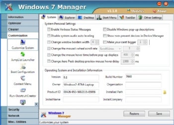 Windows 7 Manager screenshot